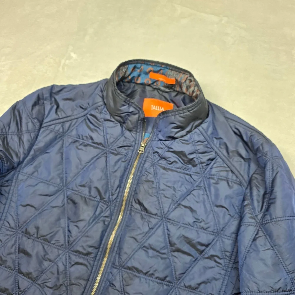 TALLIA‎ Quilted Bomber Jacket Mens Large Navy Blue Zip Lightweight Nylon